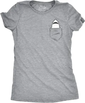 Womens Pocket Shark Funny T Shirts Printed Graphic Jaws Cool Shark Novelty T Shirt