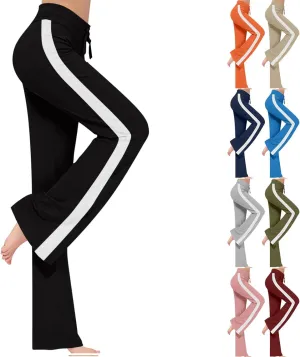 Women's Soft Modal Yoga Pants Plus Size High Waisted Workout Pant Dressy Casual Side Striped Flare Bootcut Trousers