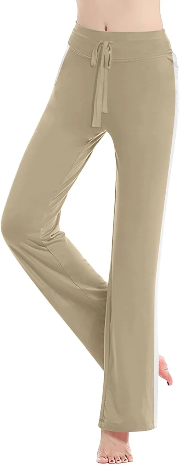 Women's Soft Modal Yoga Pants Plus Size High Waisted Workout Pant Dressy Casual Side Striped Flare Bootcut Trousers