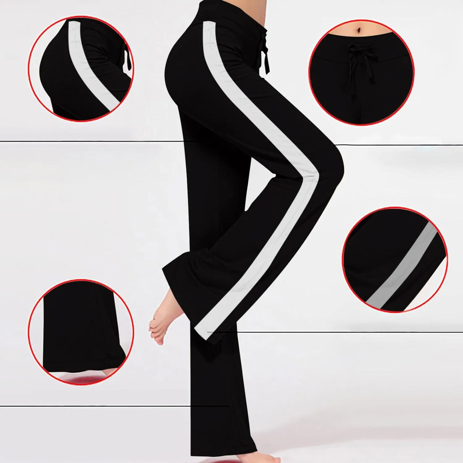 Women's Soft Modal Yoga Pants Plus Size High Waisted Workout Pant Dressy Casual Side Striped Flare Bootcut Trousers
