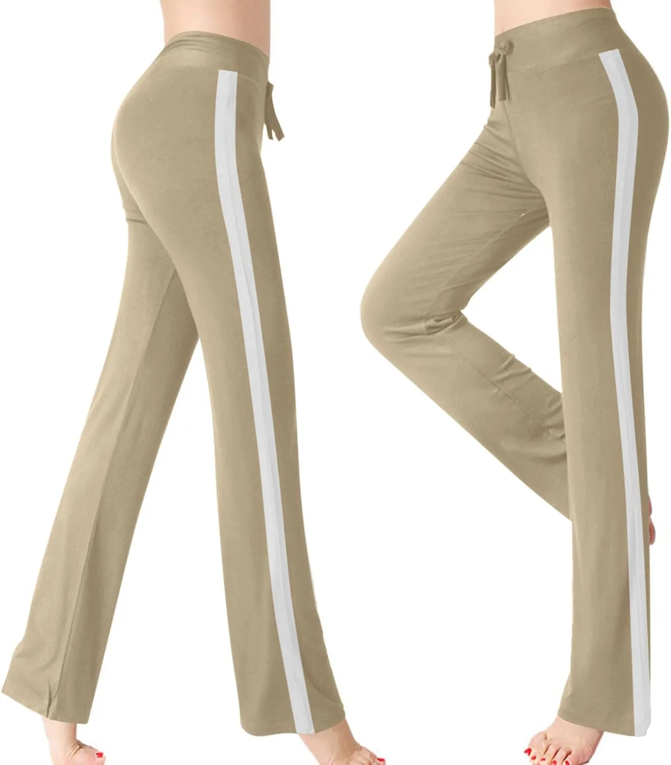 Women's Soft Modal Yoga Pants Plus Size High Waisted Workout Pant Dressy Casual Side Striped Flare Bootcut Trousers