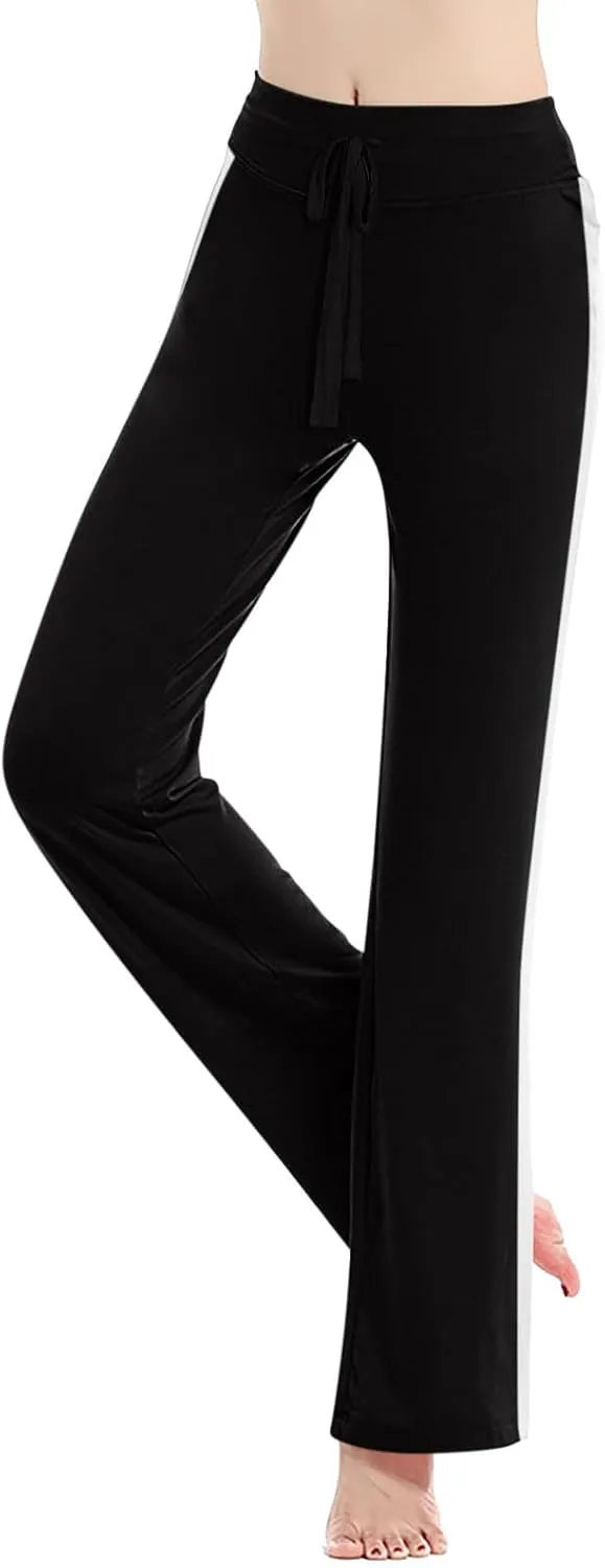 Women's Soft Modal Yoga Pants Plus Size High Waisted Workout Pant Dressy Casual Side Striped Flare Bootcut Trousers