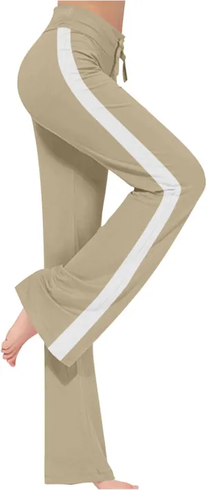 Women's Soft Modal Yoga Pants Plus Size High Waisted Workout Pant Dressy Casual Side Striped Flare Bootcut Trousers