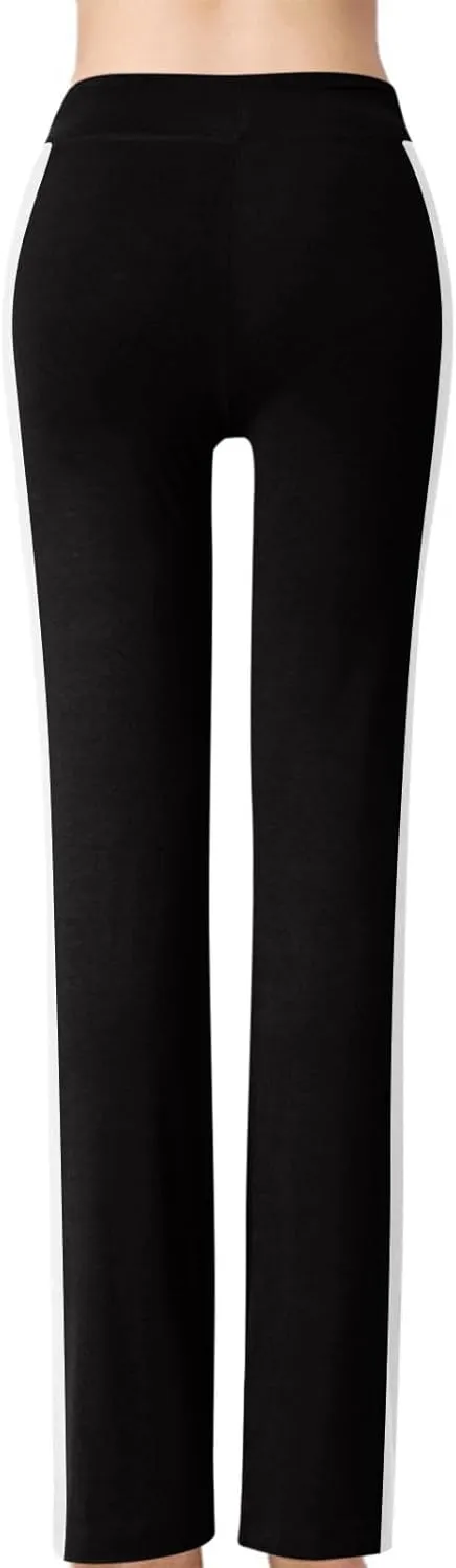 Women's Soft Modal Yoga Pants Plus Size High Waisted Workout Pant Dressy Casual Side Striped Flare Bootcut Trousers