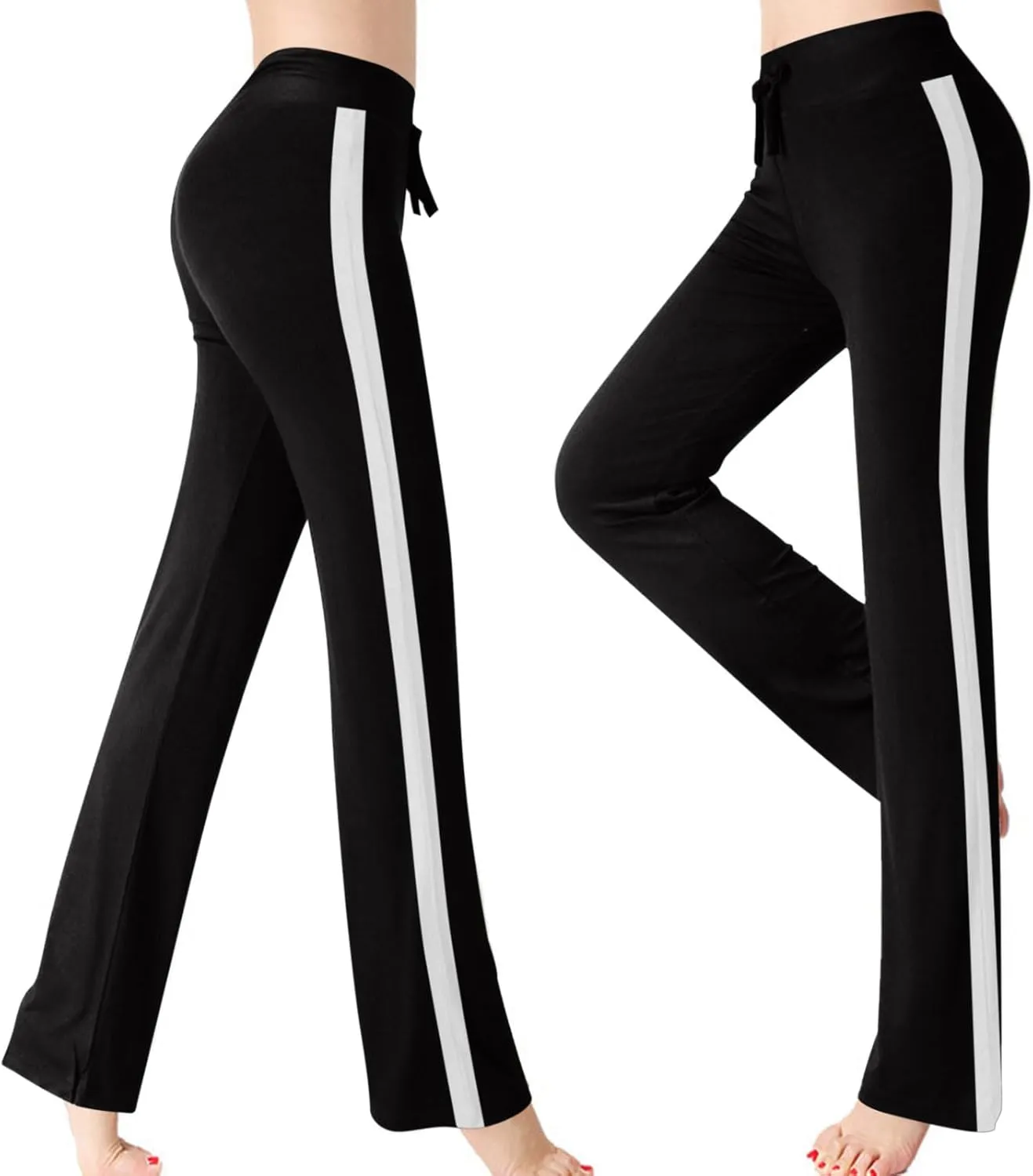 Women's Soft Modal Yoga Pants Plus Size High Waisted Workout Pant Dressy Casual Side Striped Flare Bootcut Trousers