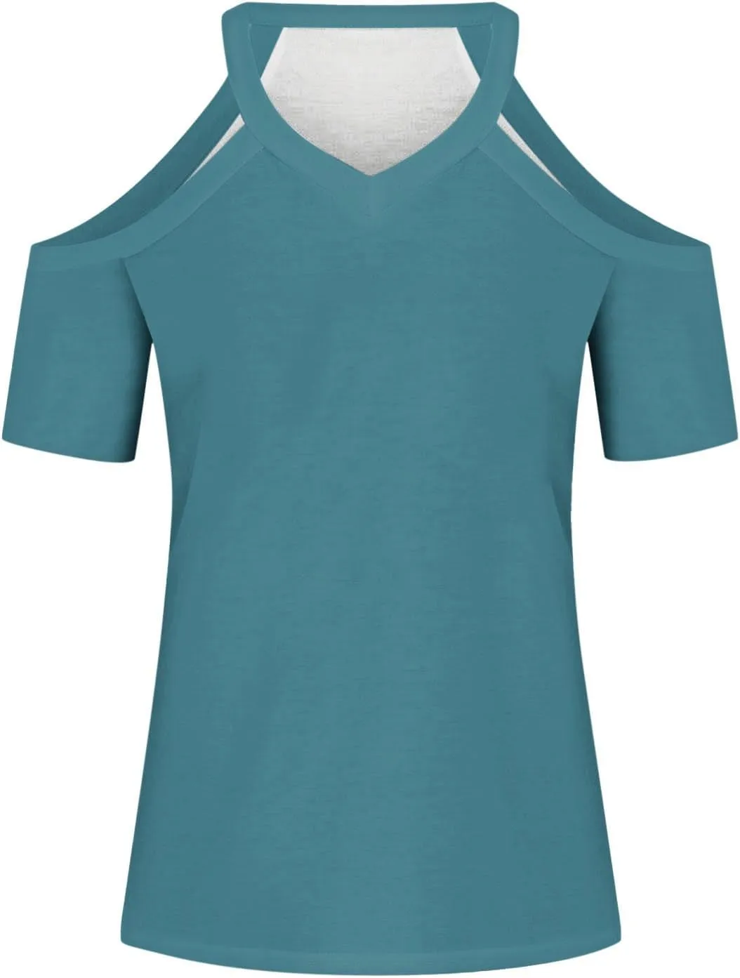 Womens Summer Cold Shoulder Tshirts Casual V Neck Tops Short Sleeve Loose Fit Blouse Trendy Solid Clothing 2025