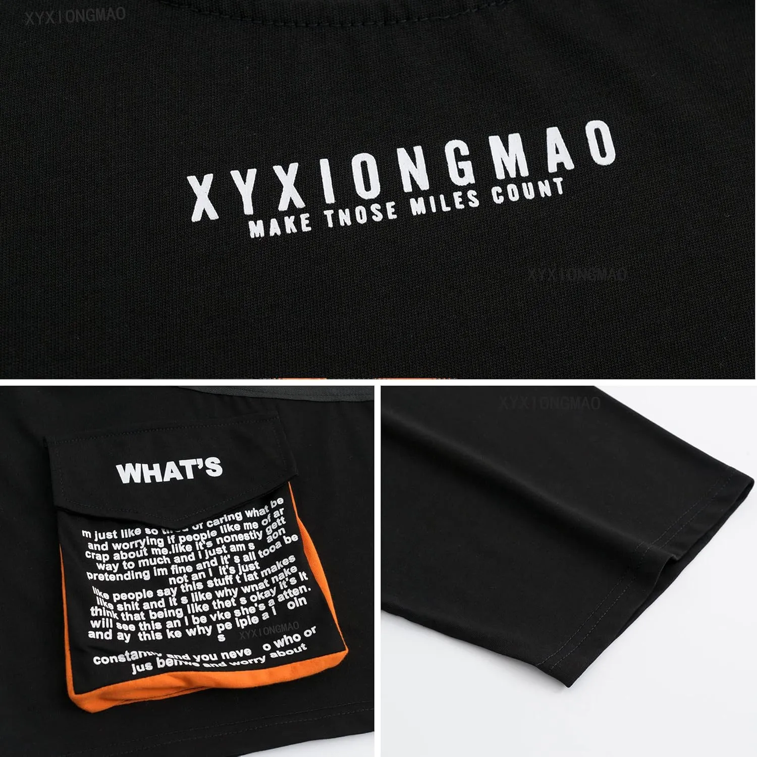 XYXIONGMAO Men's Zipper Colorblock T-Shirt Pocket Casual Unisex Alphabet Graphic Print Streetwear Tees Shirts
