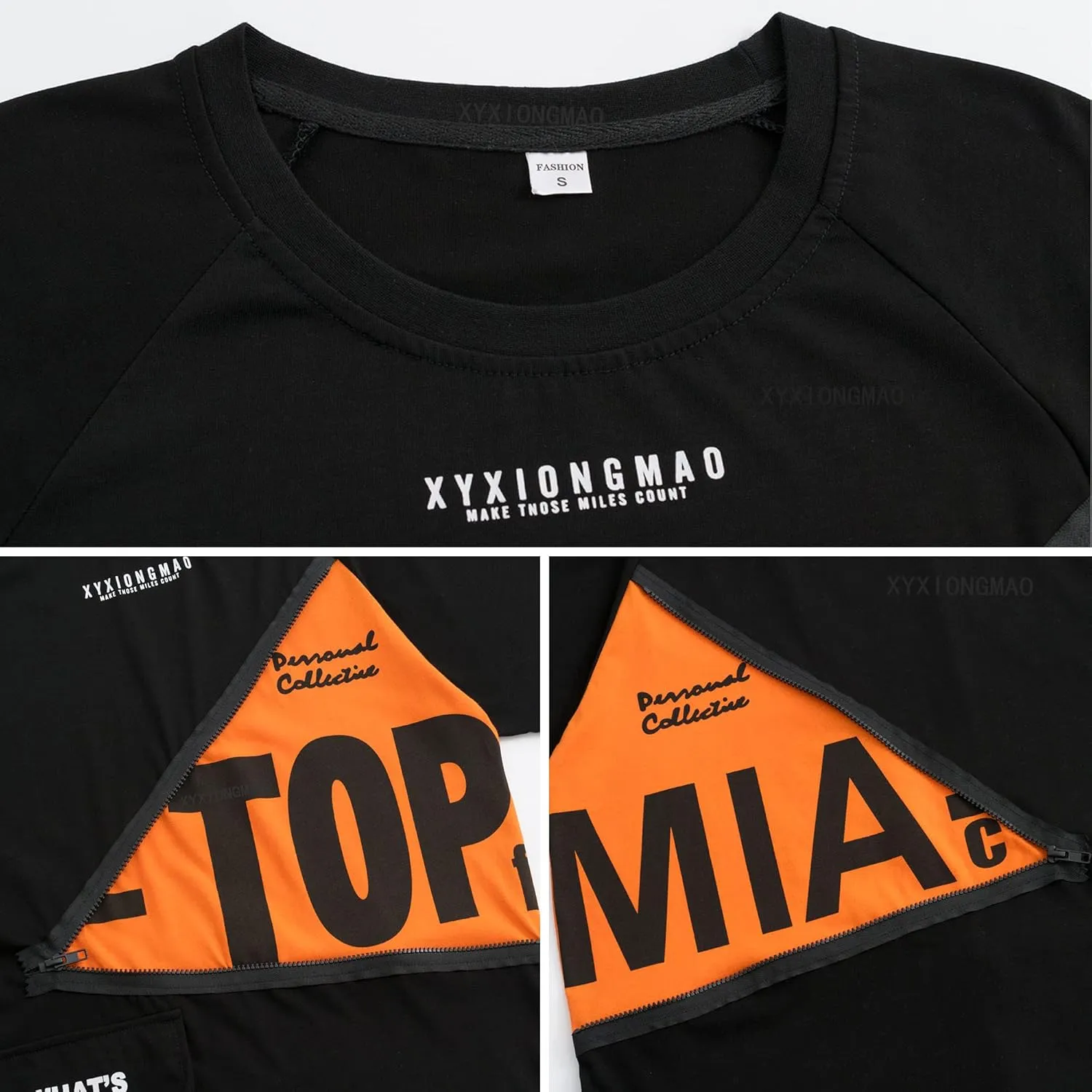 XYXIONGMAO Men's Zipper Colorblock T-Shirt Pocket Casual Unisex Alphabet Graphic Print Streetwear Tees Shirts